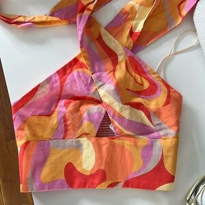 Zara Colorful Cross Over Halter Linen Crop Top